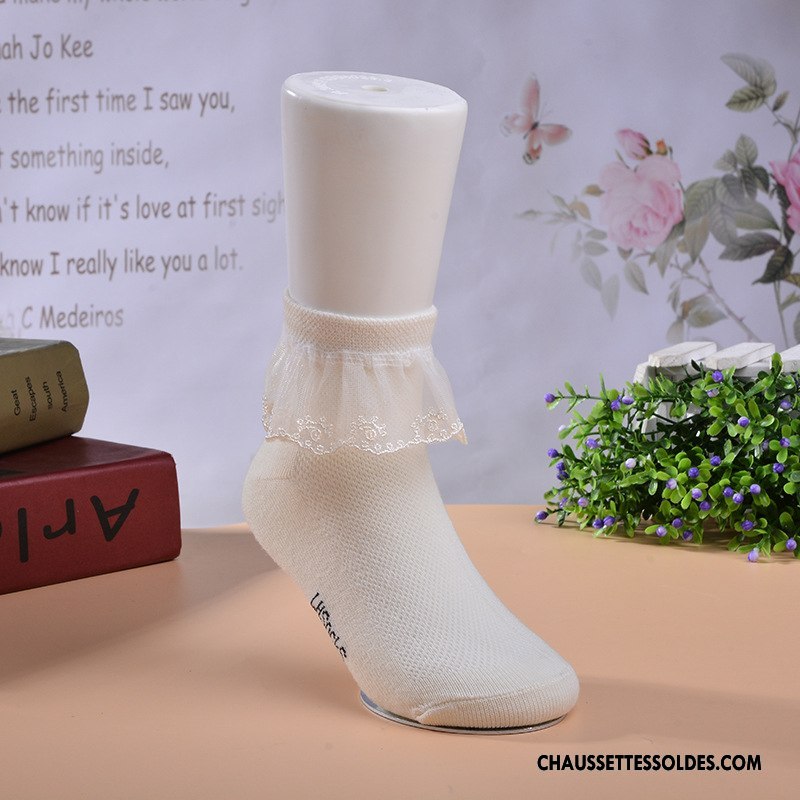 Chaussettes Mi Hautes Fille Bébé Élève Femme Chaussettes En Coton Cuisse Fishnet Dentelle Blanc Rose