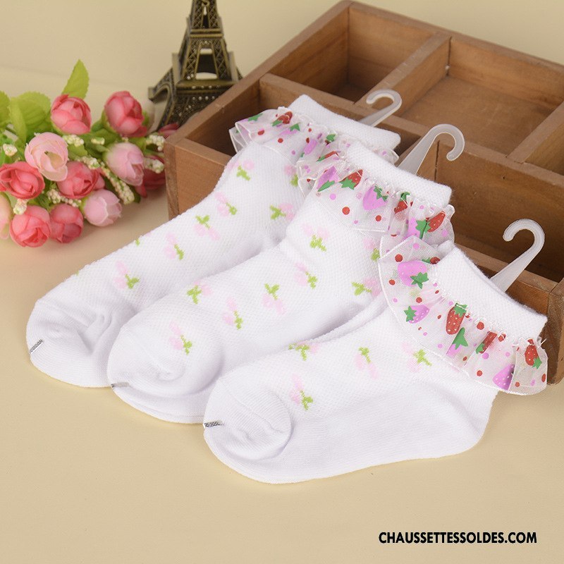 Chaussettes Mi Hautes Fille Bébé Élève Femme Chaussettes En Coton Cuisse Fishnet Dentelle Blanc Rose