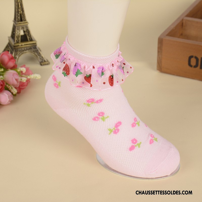 Chaussettes Mi Hautes Fille Bébé Élève Femme Chaussettes En Coton Cuisse Fishnet Dentelle Blanc Rose