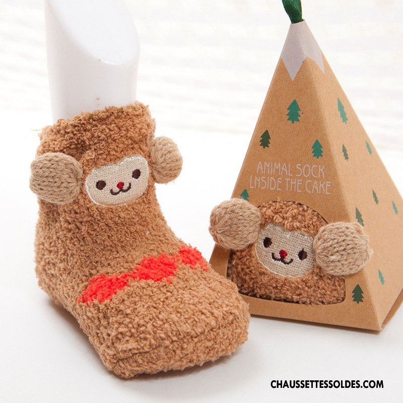 Chaussettes Mi Hautes Fille Chaussette Courte Antidérapant Homme Femme Bébé Hiver Marron