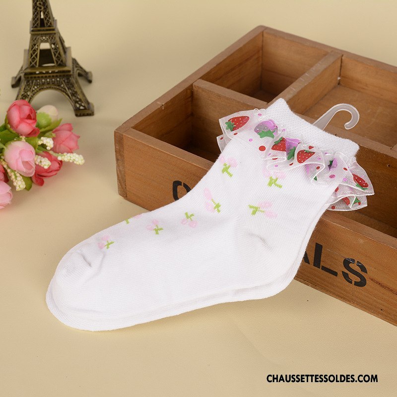Chaussettes Mi Hautes Fille Chaussette Courte Femme Princesse Enfant Dentelle Matelassé Blanc Rose