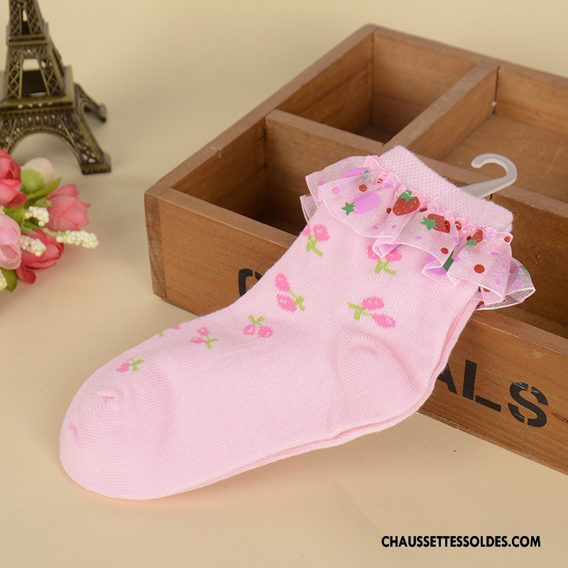 Chaussettes Mi Hautes Fille Chaussette Courte Femme Princesse Enfant Dentelle Matelassé Blanc Rose