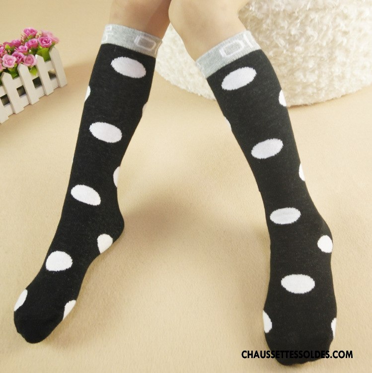 Chaussettes Mi Hautes Fille Coton Bio Long Stock Petit Femme Enfant Point D'onde Rose