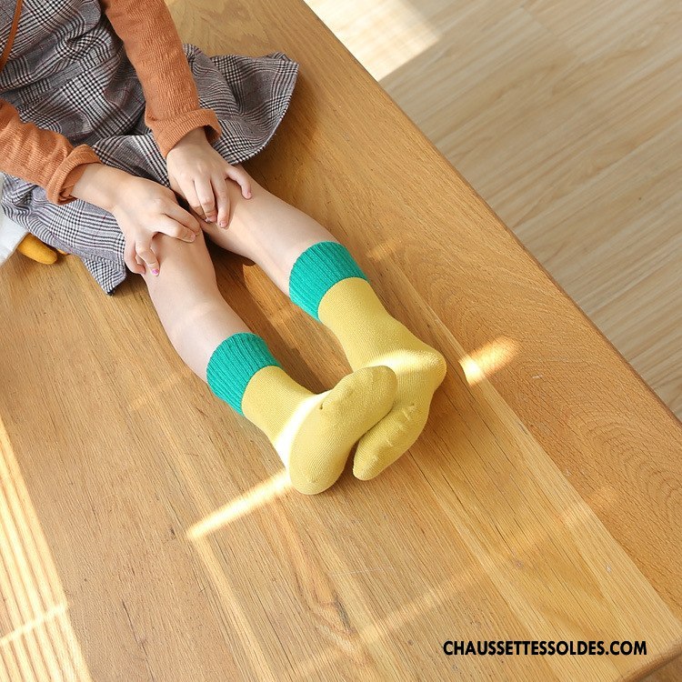 Chaussettes Mi Hautes Fille Coton Bio Mode Printemps Le Nouveau Enfant Femme Couleurs Mixtes Vert