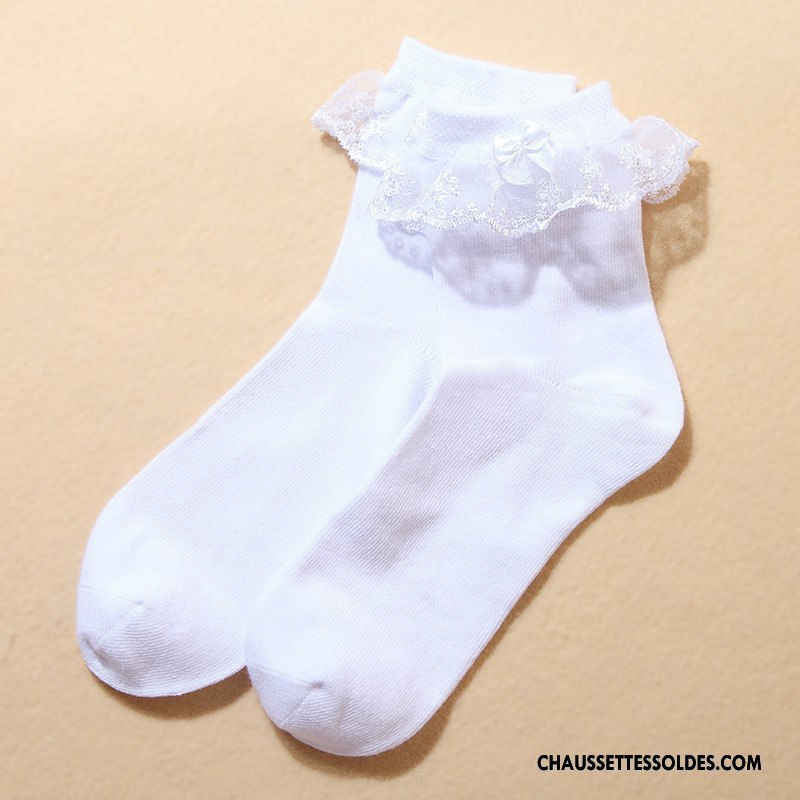 Chaussettes Mi Hautes Fille Dentelle Charmant 100% Coton Femme Princesse Courte Pure Rose