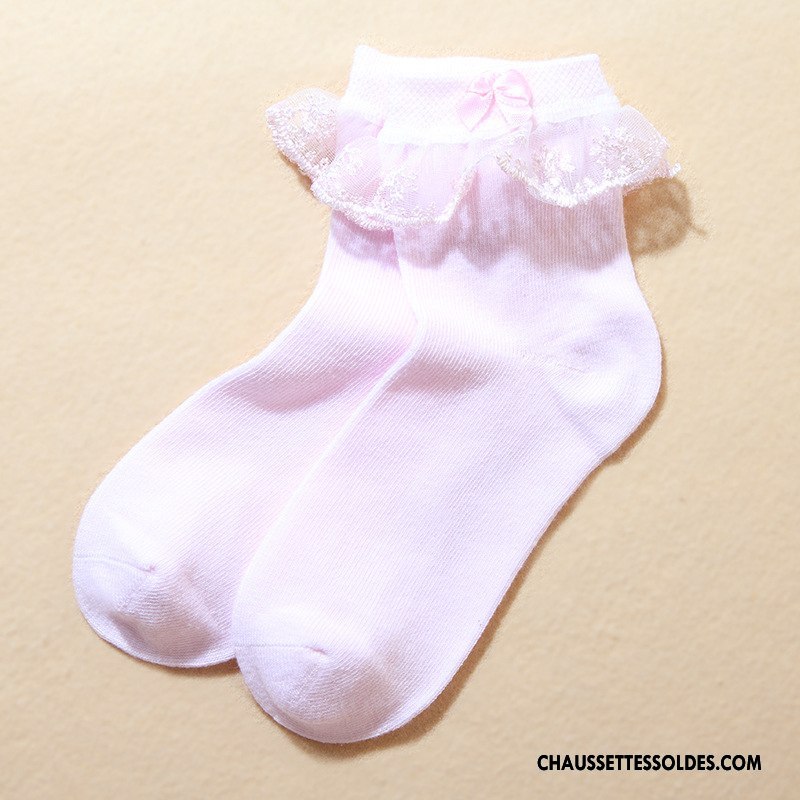 Chaussettes Mi Hautes Fille Dentelle Charmant 100% Coton Femme Princesse Courte Pure Rose