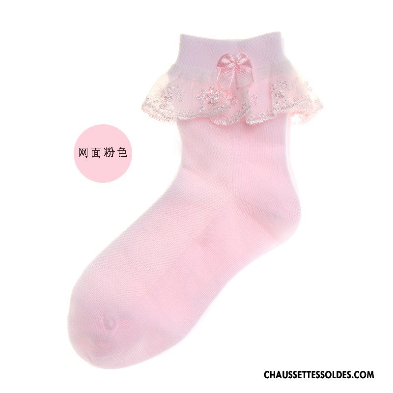 Chaussettes Mi Hautes Fille Dentelle Charmant 100% Coton Femme Princesse Courte Pure Rose