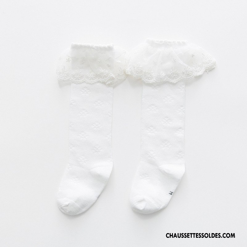 Chaussettes Mi Hautes Fille Dentelle Enfant Printemps Été Bébé Bleu Clair Pure