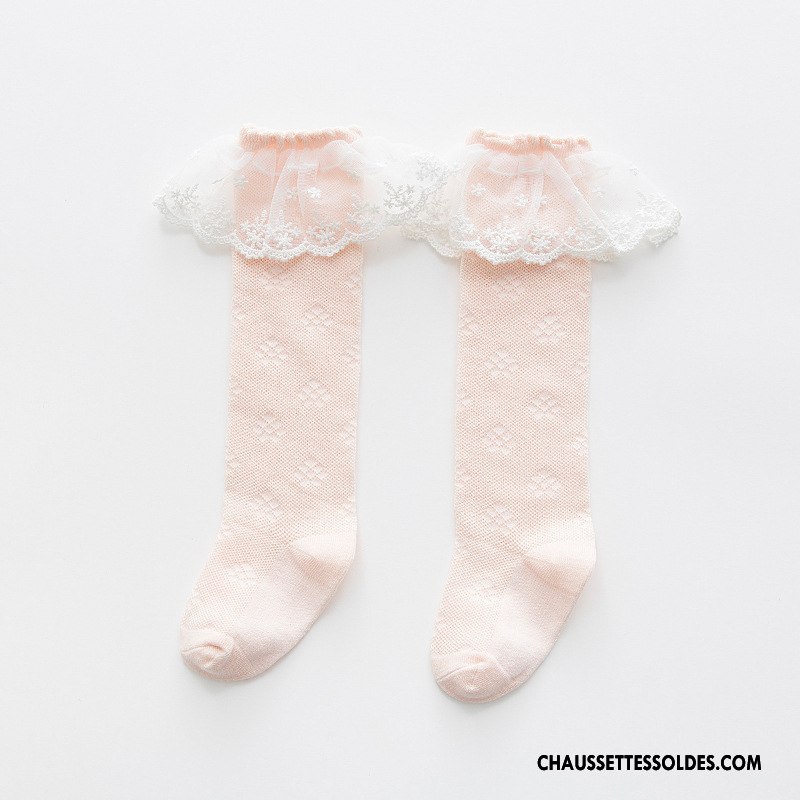Chaussettes Mi Hautes Fille Dentelle Enfant Printemps Été Bébé Bleu Clair Pure