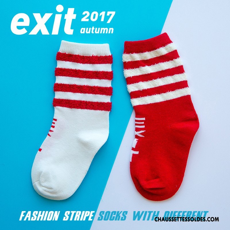 Chaussettes Mi Hautes Fille Désign Enfant Rayé Lettre Tendance 100% Coton Rouge