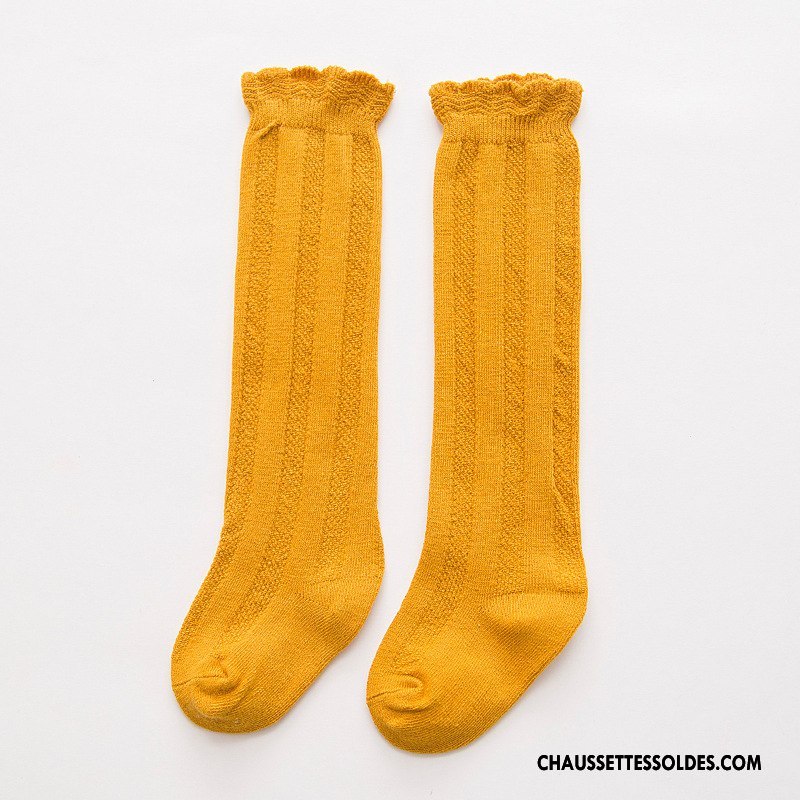Chaussettes Mi Hautes Fille Enfant Femme 100% Coton Bébé Long Stock Milieu Jaune
