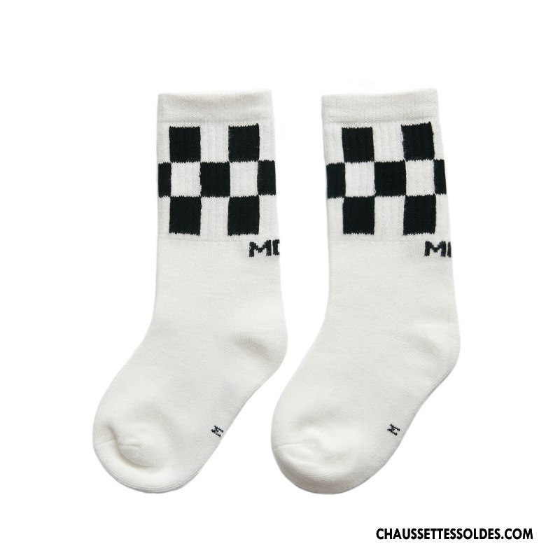 Chaussettes Mi Hautes Fille Enfant Hiver Tendance Mouvement Matelassé Personnalité Blanc