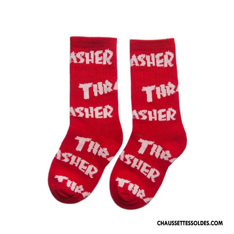 Chaussettes Mi Hautes Fille Enfant Matelassé 100% Coton Chaussette Courte Tendance Personnalité Rouge