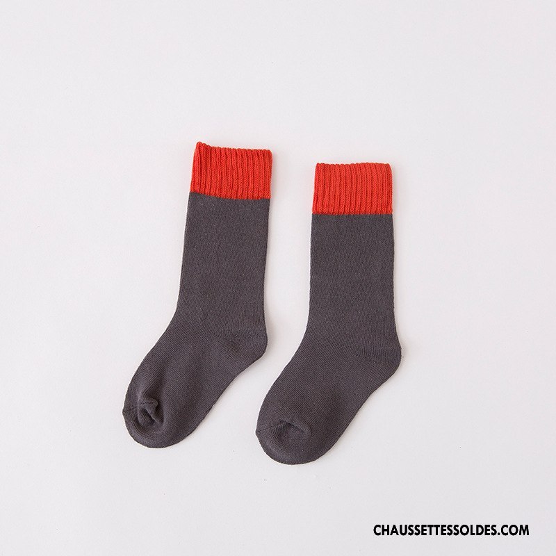 Chaussettes Mi Hautes Fille Enfant Matelassé Frais Le Nouveau L'automne 100% Coton Couleurs Mixtes Bordeaux