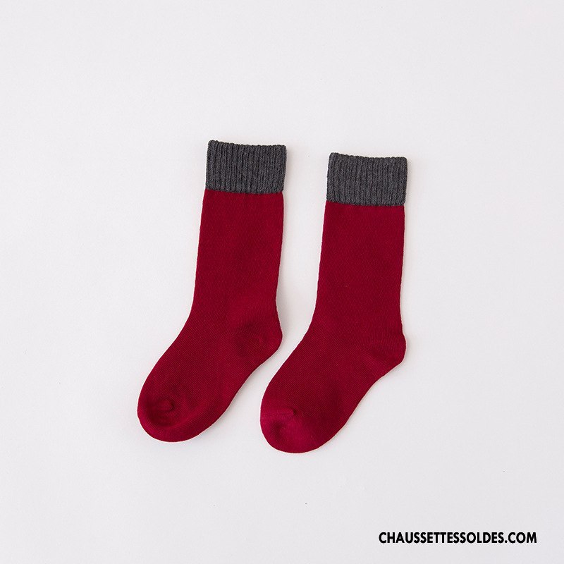 Chaussettes Mi Hautes Fille Enfant Matelassé Frais Le Nouveau L'automne 100% Coton Couleurs Mixtes Bordeaux