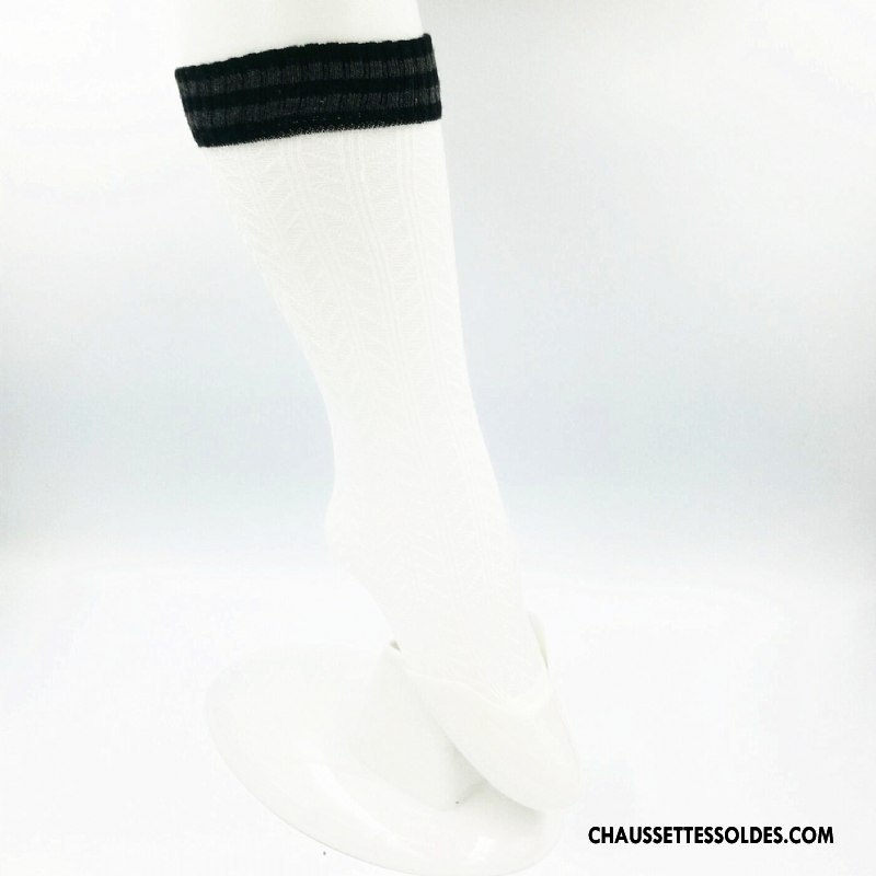 Chaussettes Mi Hautes Fille Enfant Milieu Casual Femme Creux Guipure Rayé Blanc