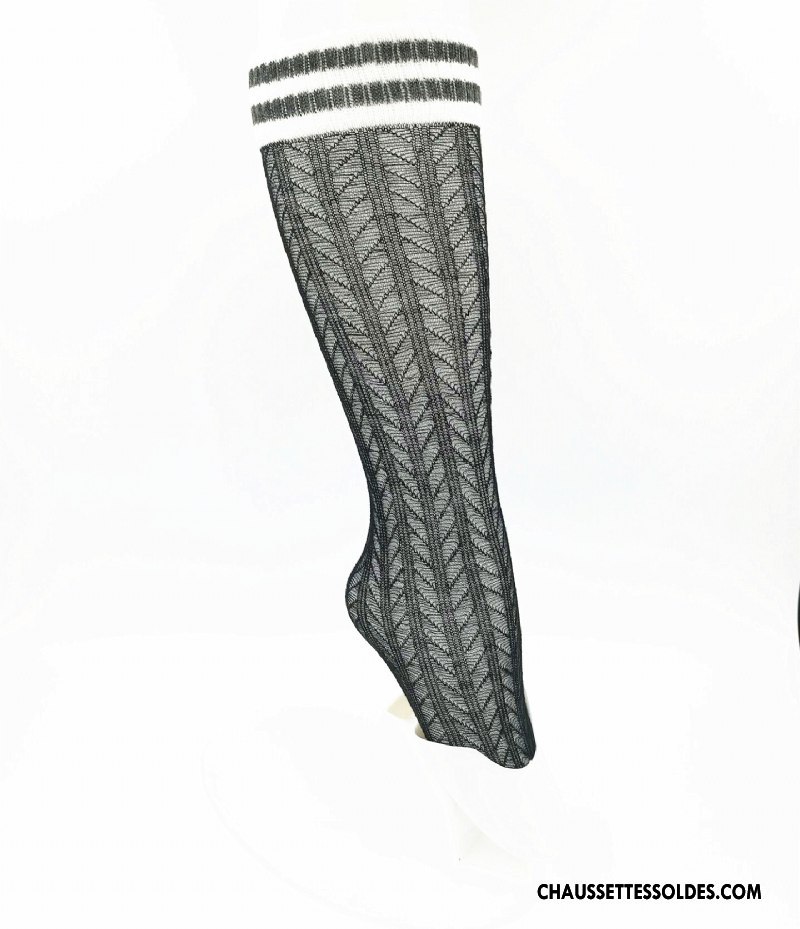 Chaussettes Mi Hautes Fille Enfant Milieu Casual Femme Creux Guipure Rayé Blanc