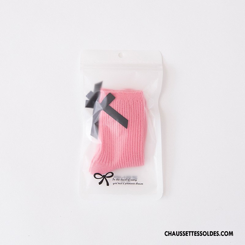 Chaussettes Mi Hautes Fille Enfant Papillon Laçage L'automne Matelassé Hiver Couleurs De Bonbons Rose