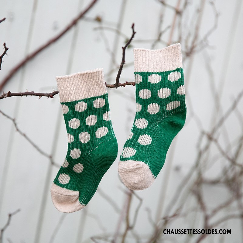 Chaussettes Mi Hautes Fille Enfant Point D'onde Chaussette Courte Printemps Le Nouveau 100% Coton Couleurs Mixtes Vert