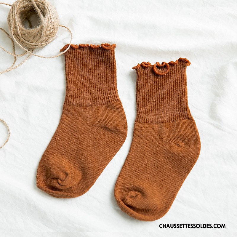Chaussettes Mi Hautes Fille Enfant Printemps Tendance 100% Coton Bois Le Nouveau Pure Blanc