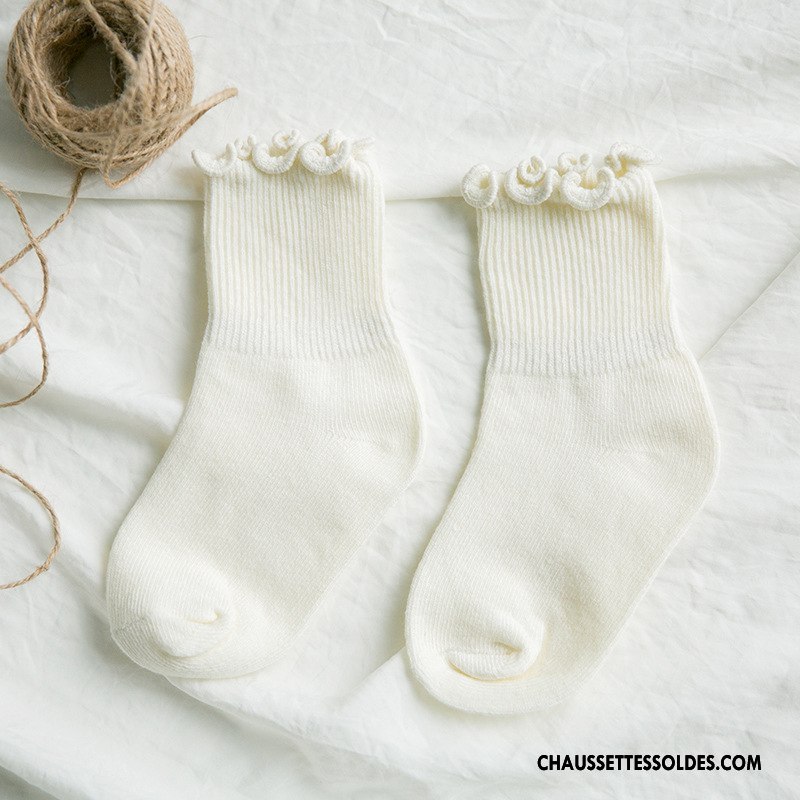 Chaussettes Mi Hautes Fille Enfant Printemps Tendance 100% Coton Bois Le Nouveau Pure Blanc