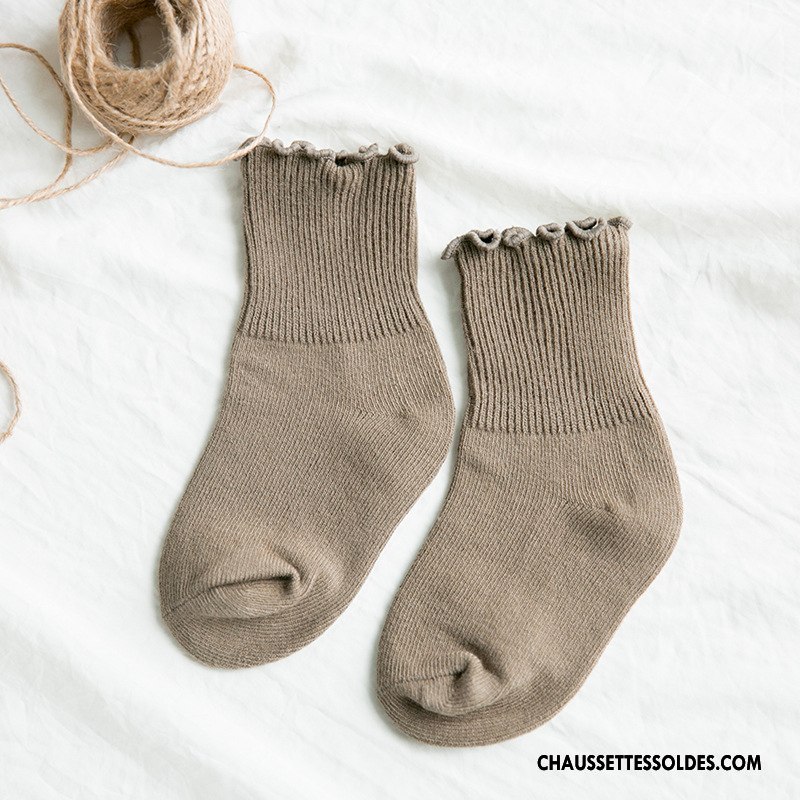 Chaussettes Mi Hautes Fille Enfant Printemps Tendance 100% Coton Bois Le Nouveau Pure Blanc