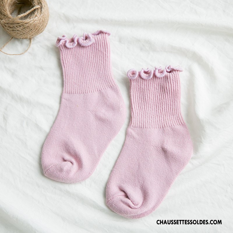 Chaussettes Mi Hautes Fille Enfant Printemps Tendance 100% Coton Bois Le Nouveau Pure Blanc