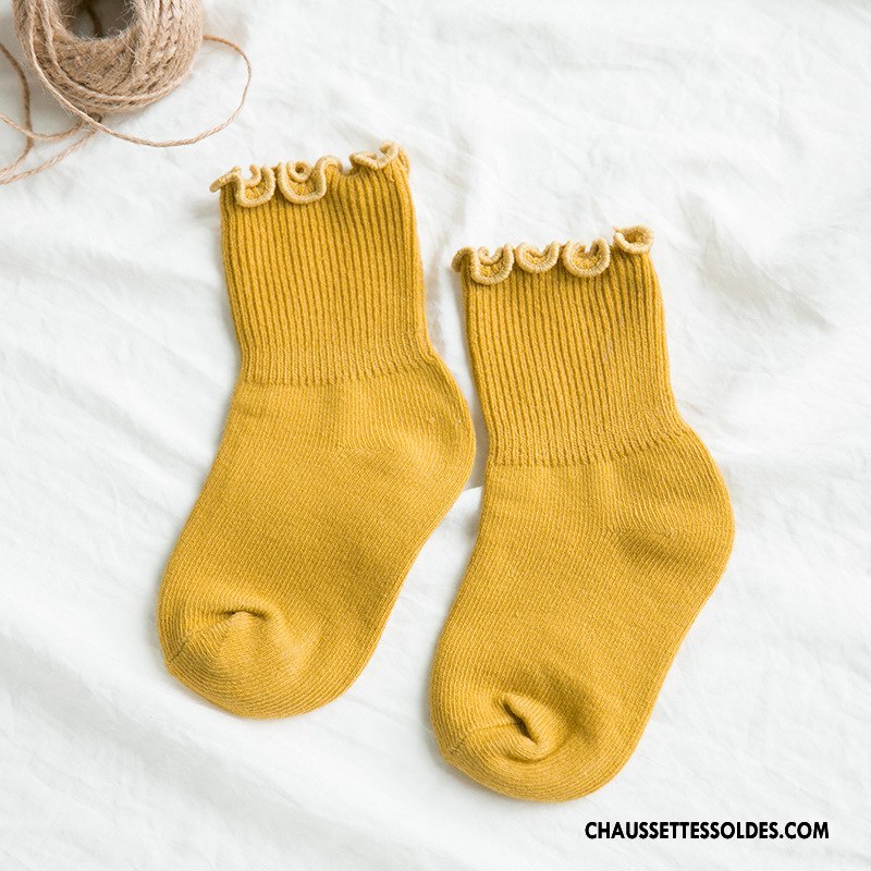 Chaussettes Mi Hautes Fille Enfant Printemps Tendance 100% Coton Bois Le Nouveau Pure Blanc
