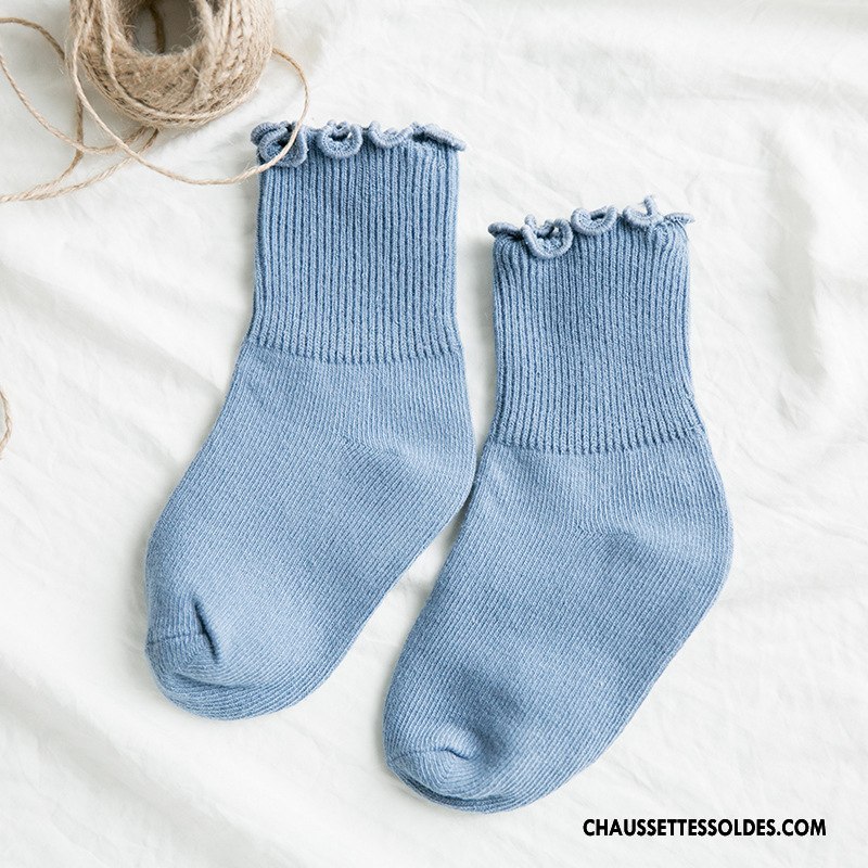 Chaussettes Mi Hautes Fille Enfant Printemps Tendance 100% Coton Bois Le Nouveau Pure Blanc