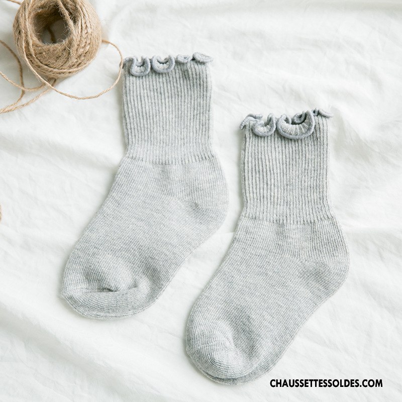 Chaussettes Mi Hautes Fille Enfant Printemps Tendance 100% Coton Bois Le Nouveau Pure Blanc