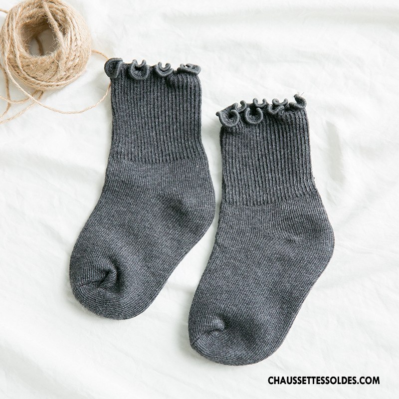 Chaussettes Mi Hautes Fille Enfant Printemps Tendance 100% Coton Bois Le Nouveau Pure Blanc