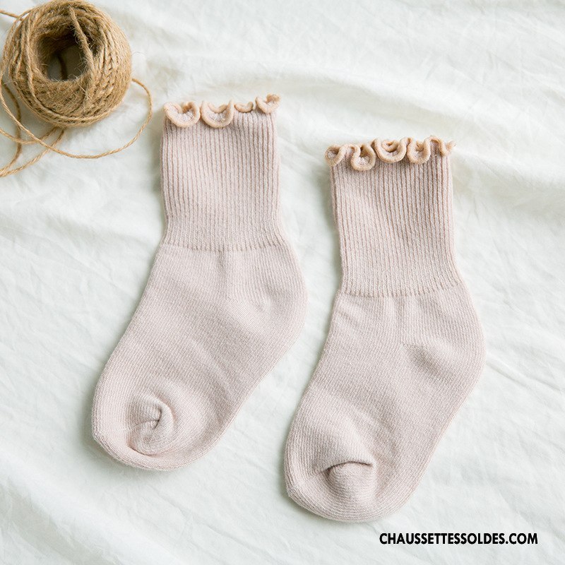 Chaussettes Mi Hautes Fille Enfant Printemps Tendance 100% Coton Bois Le Nouveau Pure Blanc