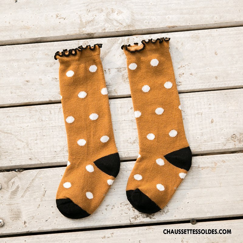 Chaussettes Mi Hautes Fille Enfant Tendance Rayé Point D'onde Bois Printemps Marron Couleurs Mixtes