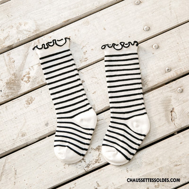 Chaussettes Mi Hautes Fille Enfant Tendance Rayé Point D'onde Bois Printemps Marron Couleurs Mixtes