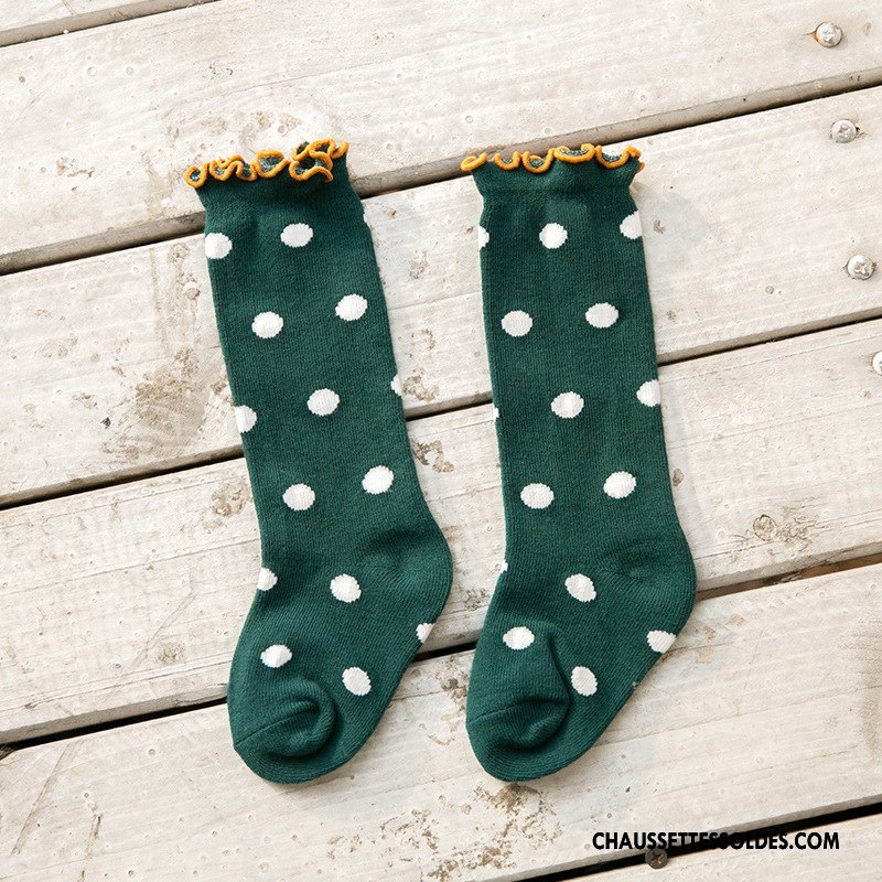 Chaussettes Mi Hautes Fille Enfant Tendance Rayé Point D'onde Bois Printemps Marron Couleurs Mixtes
