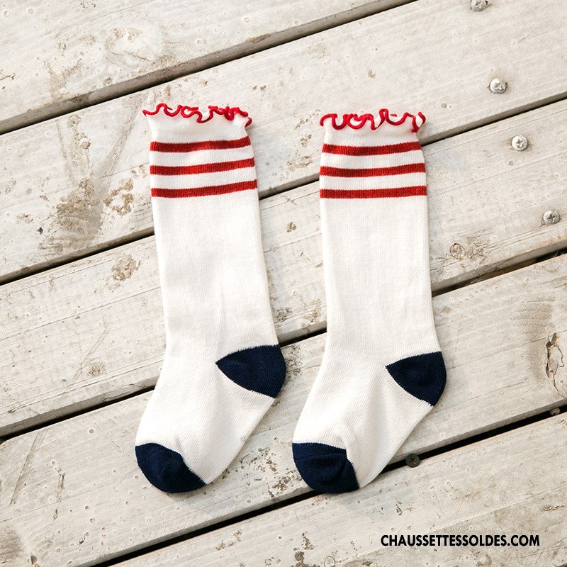 Chaussettes Mi Hautes Fille Enfant Tendance Rayé Point D'onde Bois Printemps Marron Couleurs Mixtes