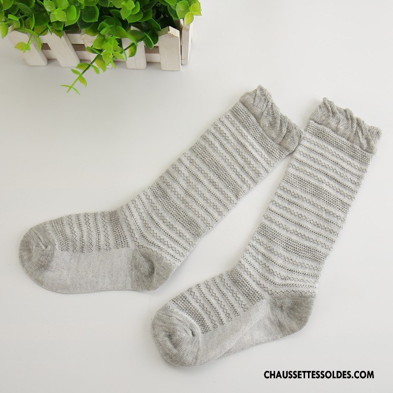 Chaussettes Mi Hautes Fille Engrener Casual Enfant Rayé Coton Bulle Jaune