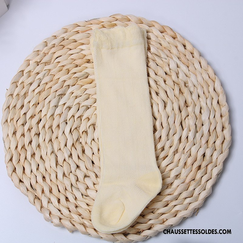 Chaussettes Mi Hautes Fille Engrener Matelassé Enfant Été Doux Mince Jaune