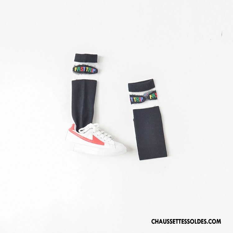 Chaussettes Mi Hautes Fille Femme Enfant Yarn Net Milieu Lettre Été Coloré Noir