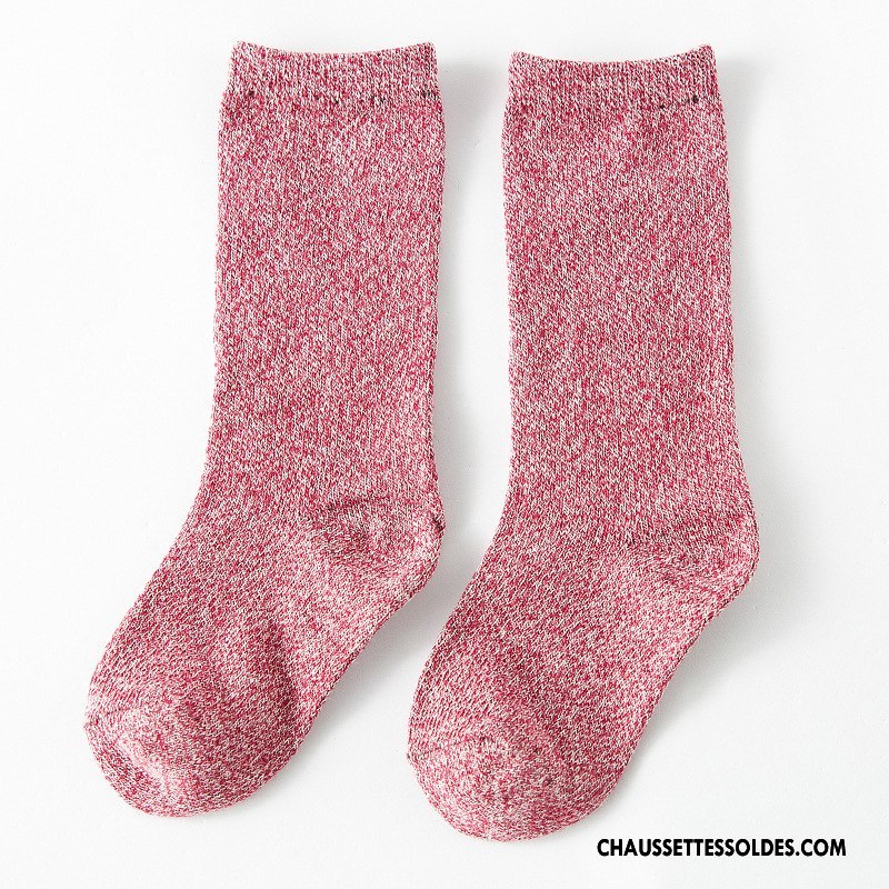 Chaussettes Mi Hautes Fille Femme L'automne Hiver Enfant Coton Bio Le Nouveau Bordeaux Pure
