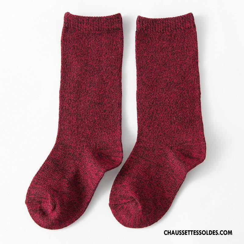 Chaussettes Mi Hautes Fille Femme L'automne Hiver Enfant Coton Bio Le Nouveau Bordeaux Pure