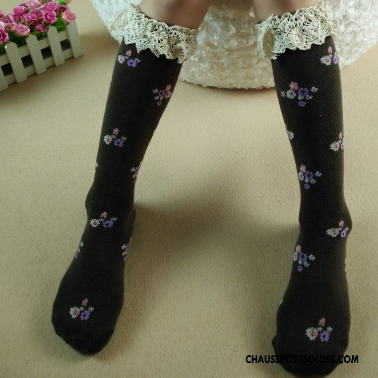 Chaussettes Mi Hautes Fille Floral Dentelle Enfant Petit Coton Bio 100% Coton Rose