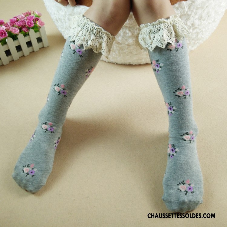 Chaussettes Mi Hautes Fille Floral Dentelle Enfant Petit Coton Bio 100% Coton Rose