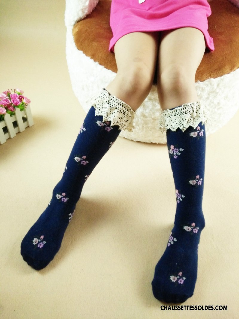 Chaussettes Mi Hautes Fille Floral Dentelle Enfant Petit Coton Bio 100% Coton Rose