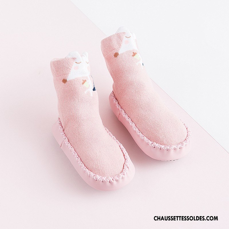 Chaussettes Mi Hautes Fille Fluide Doux Enfant Confortable Bébé 100% Coton Antidérapant Rose