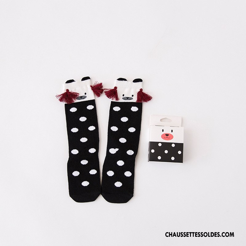 Chaussettes Mi Hautes Fille Frange Houppe Milieu Dessin Animé Point D'onde Enfant Ours Rouge
