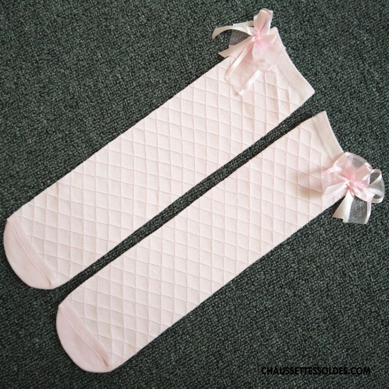 Chaussettes Mi Hautes Fille Grille Coton Bio Milieu Losange 100% Coton Papillon Rose