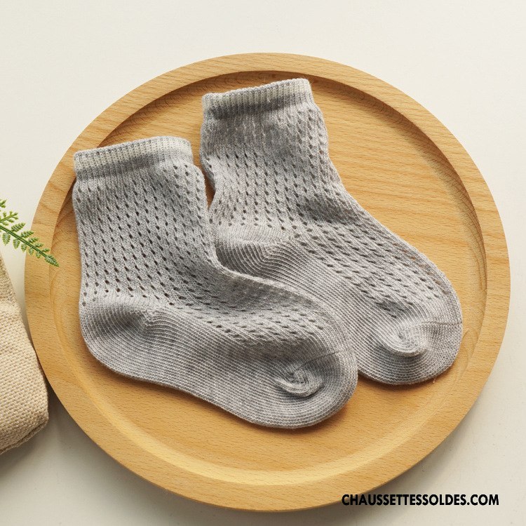 Chaussettes Mi Hautes Fille Gros Homme Enfant Creux Guipure Respirant Fluide Doux Gris