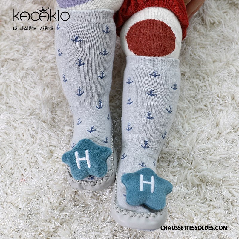 Chaussettes Mi Hautes Fille Hiver Cuir Antidérapant Dessin Animé Homme Femme Jaune