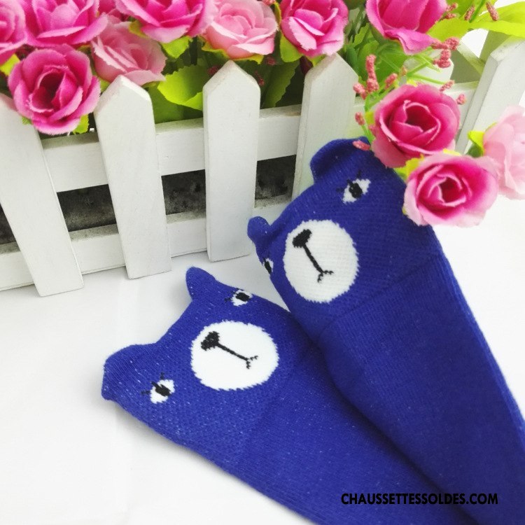 Chaussettes Mi Hautes Fille Hiver Dimensionnel Enfant Dessin Animé Petit 100% Coton Bleu Marin